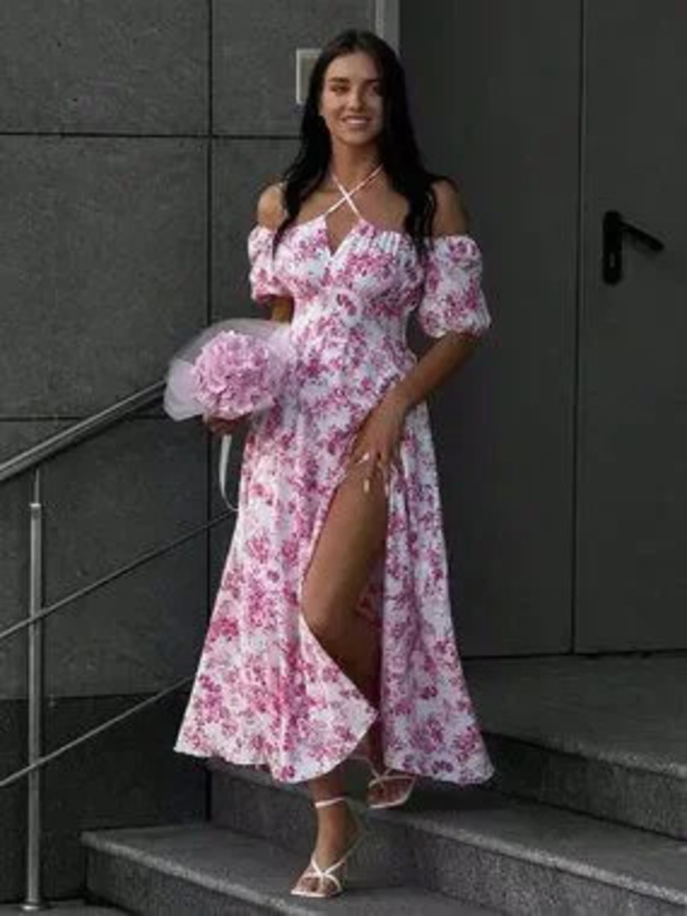 Pink Boho Women's Ditsy Floral Spaghetti Strap French Romantic Style Dress